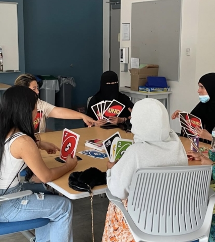 students playing UNO
